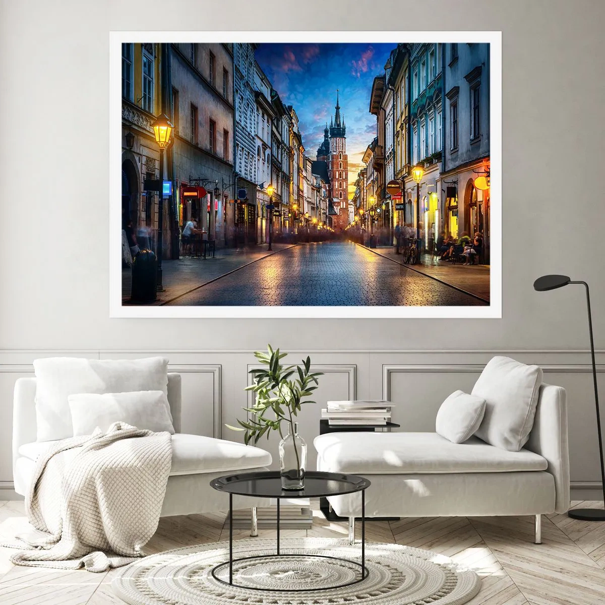 Poster - Abendliche Straße mit Blick auf die Krakauer Kathedrale - 100x70cm - Krakauer Charme - Moderne Wanddekoration für Wohnzimmer und Schlafzimmer ARTTOR