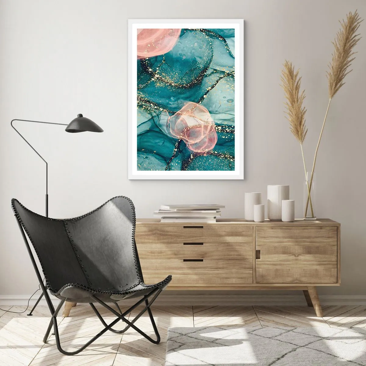 Poster in einem weißen Rahmen - Seidenblau, Tüllrosa - 30x40 cm