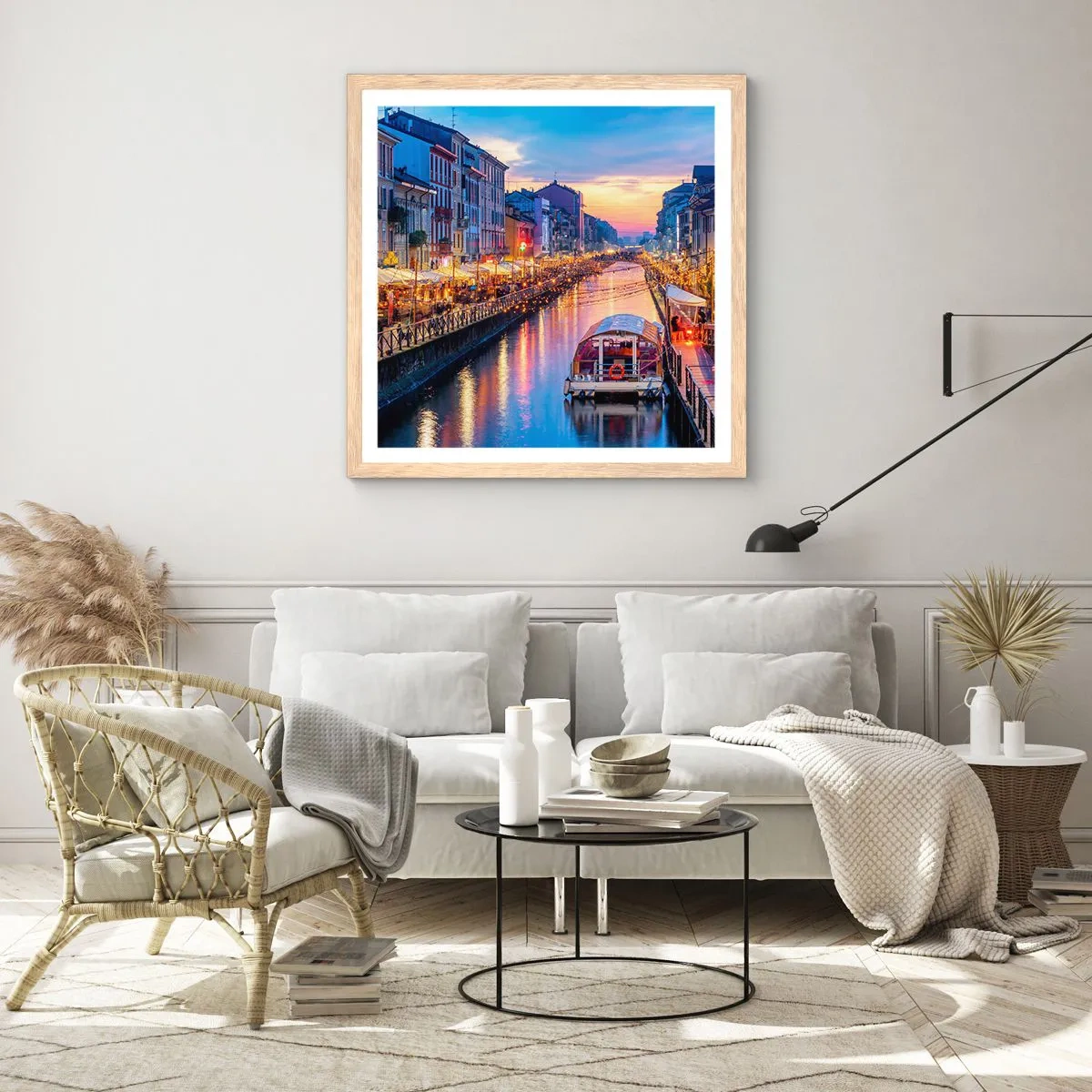 Poster in einem Rahmen aus heller Eiche - Ein Abend voller Licht und Spaß - 50x50 cm