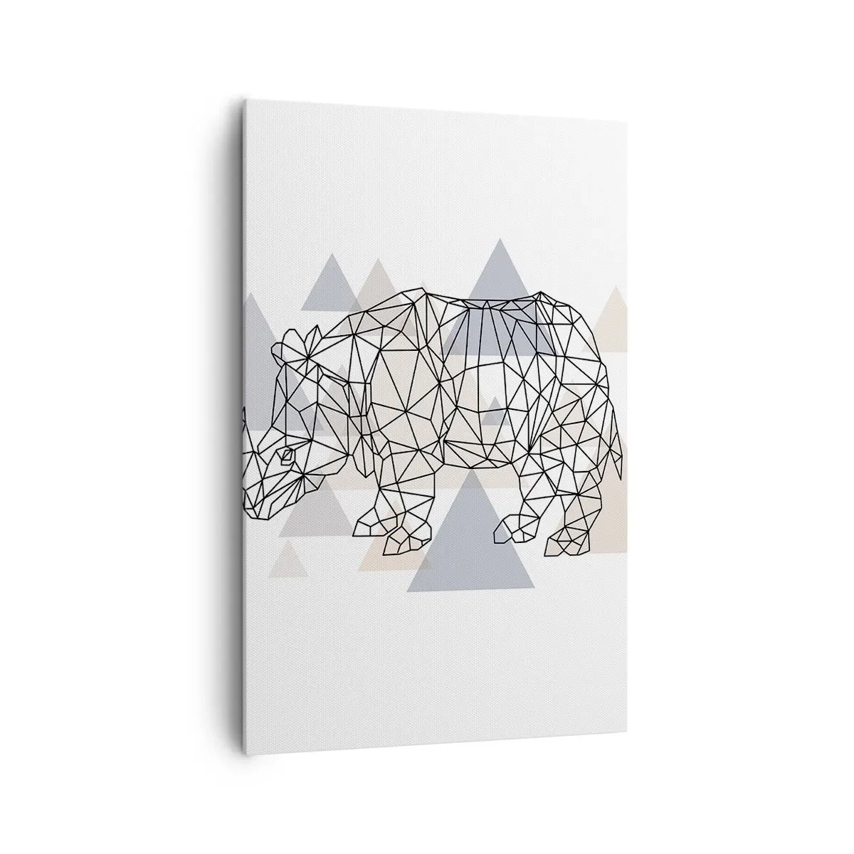 Bild auf Leinwand - Leinwandbild - Geometrisches Nashorn auf einem Hintergrund aus zarten Dreiecken - 80x120cm - Struktur der Stärke - Moderne Wanddekoration für Wohnzimmer und Schlafzimmer ARTTOR