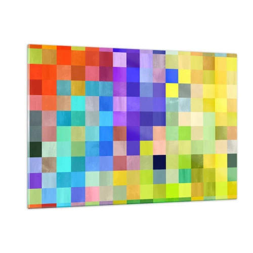 Glasbild - Bild auf glas - Bunte geometrische Blöcke in hellen und lebendigen Farbtönen - 120x80cm - Alle anderen, alle gleich - Moderne Wanddekoration für Wohnzimmer und Schlafzimmer ARTTOR