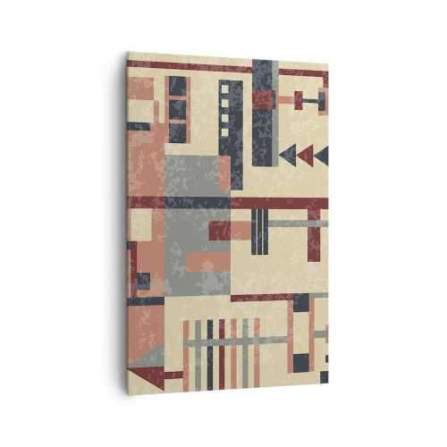 Bild auf Leinwand - Leinwandbild - Geometrisches Muster in Pastelltönen von Beige, Rot und Grau - 80x120cm - Eine Kombination aus Vertikalen und Ebenen - Moderne Wanddekoration für Wohnzimmer und Schlafzimmer ARTTOR