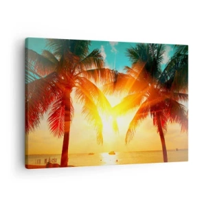 Bild auf Leinwand - Leinwandbild - Palmen, beleuchtet vom warmen Licht der untergehenden Sonne - 70x50cm - Exotisches Paar - Moderne Wanddekoration für Wohnzimmer und Schlafzimmer ARTTOR