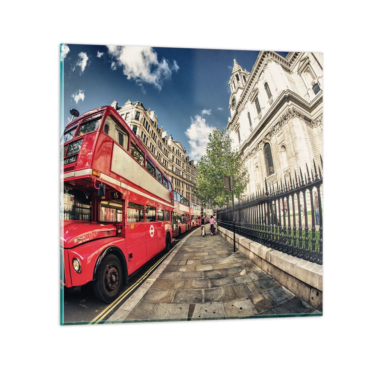 Glasbild - Bild auf glas - Londoner Straße in Grau und Rot - 70x70 cm