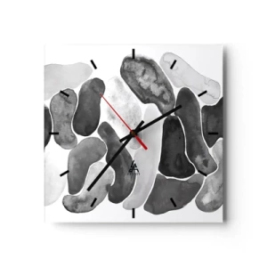 Wanduhr - Glasuhr - Schwarz-weiße Abstraktion mit unregelmäßigen Flecken auf weißem Hintergrund - 30x30cm - Felsige Abstraktion - Moderne Wanddekoration für Wohnzimmer und Schlafzimmer ARTTOR