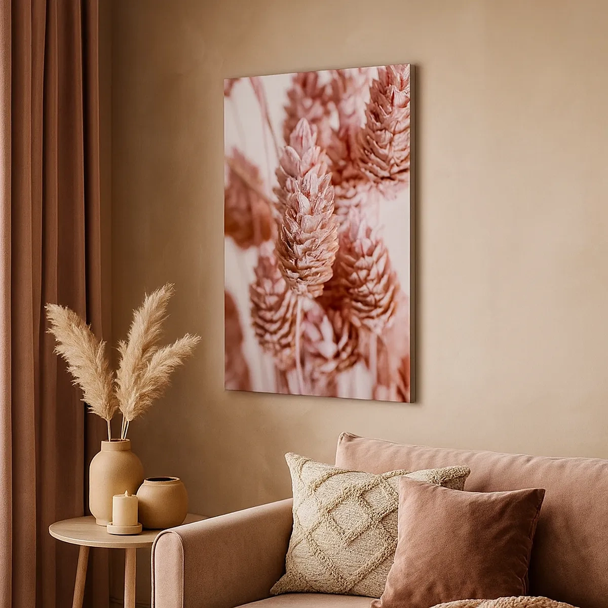 Bild auf Leinwand - Leinwandbild - Eine Nahaufnahme der zarten rosa Ähren von Ziergräsern - 50x70cm - Scheinbar unauffällig - Moderne Wanddekoration für Wohnzimmer und Schlafzimmer ARTTOR