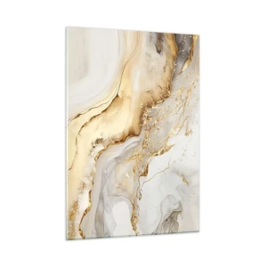 Glasbild - Bild auf glas - Abstrakte Streifen in Gold und Beige auf hellem Hintergrund - 50x70cm - Abstraktion: Schönheit und Güte - Moderne Wanddekoration für Wohnzimmer und Schlafzimmer ARTTOR