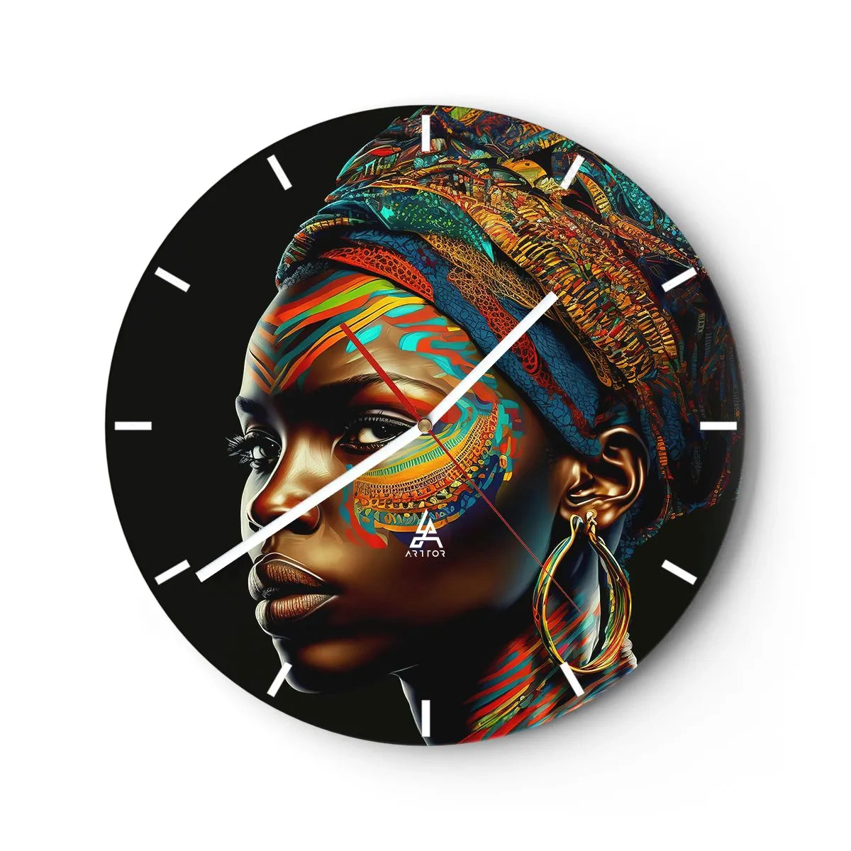 Wanduhr - Glasuhr - Afrikanische Königin - 40x40 cm