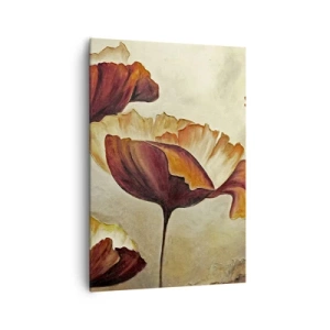 Bild auf Leinwand - Leinwandbild - Dezente Blumen in Rot- und Goldtönen auf hellem Untergrund - 70x100cm - Weideland - Moderne Wanddekoration für Wohnzimmer und Schlafzimmer ARTTOR