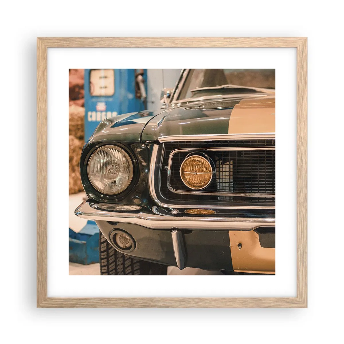 Poster in einem Rahmen aus heller Eiche - Treffen mit einer Legende - 40x40 cm