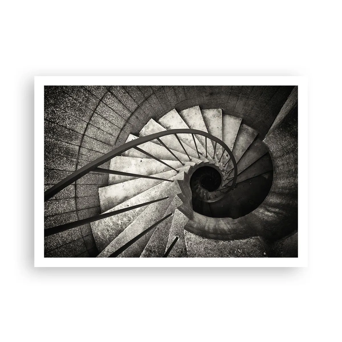 Poster - Schwarz-weiße Wendeltreppe im modernen Stil - 100x70cm - Treppe hoch, Treppe runter - Moderne Wanddekoration für Wohnzimmer und Schlafzimmer ARTTOR