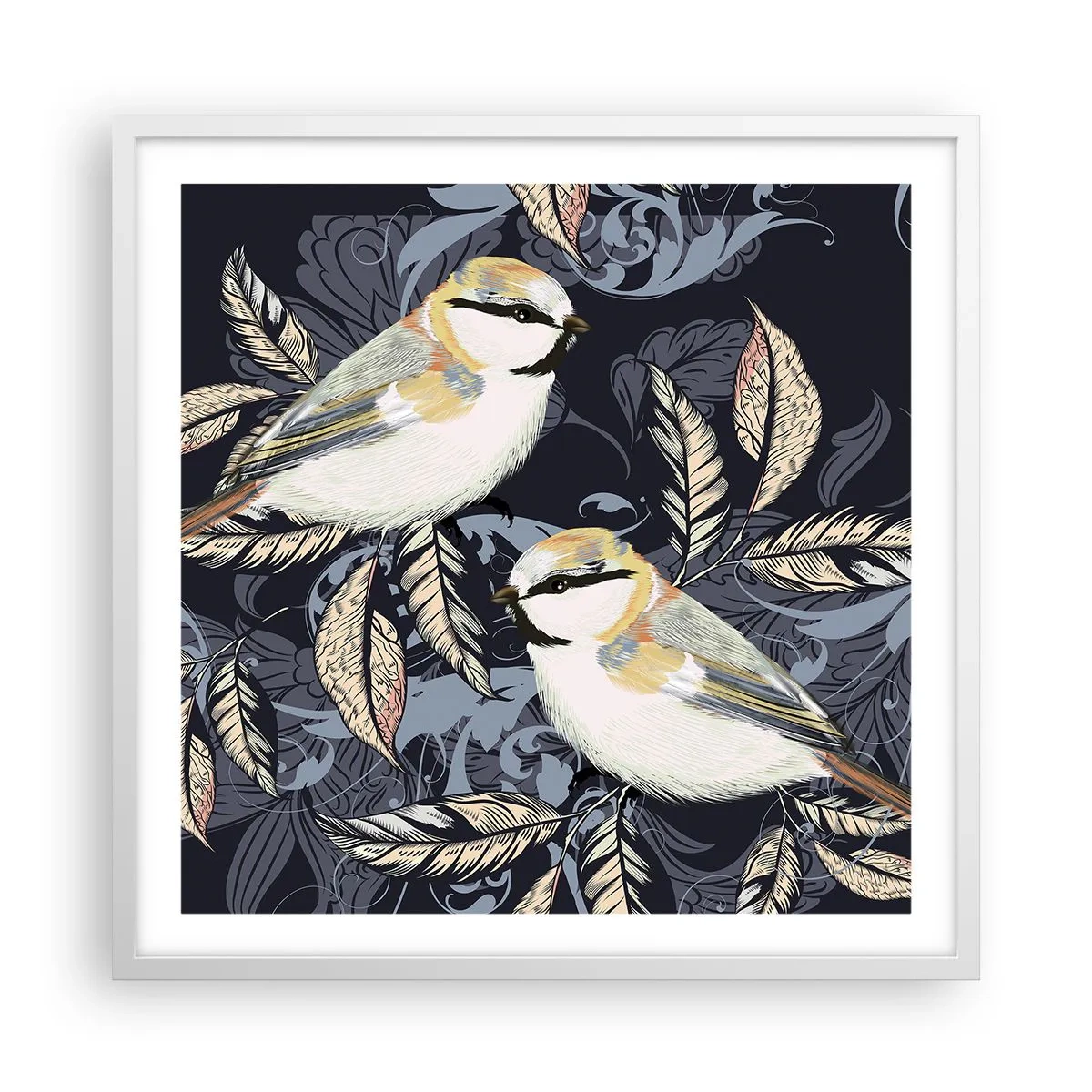 Poster in einem weißen Rahmen - Gelb-blauer Triller - 60x60 cm