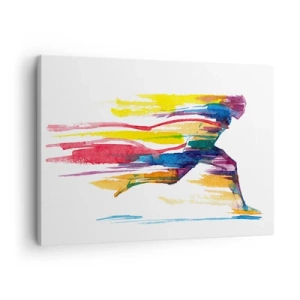Bild auf Leinwand - Leinwandbild - Ein Läufer in abstrakten Farben symbolisiert Dynamik und Energie - 70x50cm - Über den Regenbogen laufen - Moderne Wanddekoration für Wohnzimmer und Schlafzimmer ARTTOR