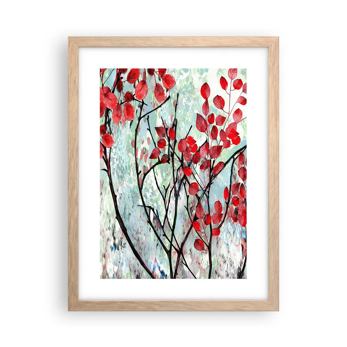 Poster in einem Rahmen aus heller Eiche - Baum in Scharlachrot - 30x40 cm
