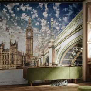 Fototapete Premium Sand - Federwolken über der Themse - Stadt, London, England - 400x280 cm