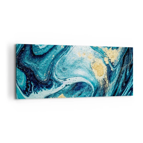 Bild auf Leinwand - Leinwandbild - Eine abstrakte Komposition aus Wellen und goldenen Akzenten - 120x50cm - Blauer Wirbel - Moderne Wanddekoration für Wohnzimmer und Schlafzimmer ARTTOR