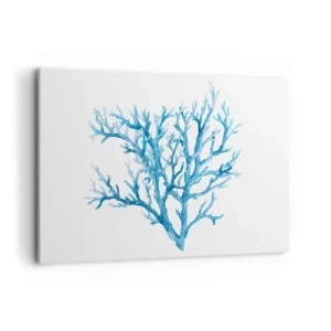 Bild auf Leinwand - Leinwandbild - Blaue Koralle auf weißem Hintergrund mit minimalistischem Flair - 100x70cm - Nautisches Filigran - Moderne Wanddekoration für Wohnzimmer und Schlafzimmer ARTTOR