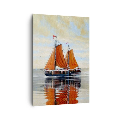 Bild auf Leinwand - Leinwandbild - Zweimast-Segelboote in ruhigem Wasser - 70x100cm - Hey, Segel, Matrose ... - Moderne Wanddekoration für Wohnzimmer und Schlafzimmer ARTTOR