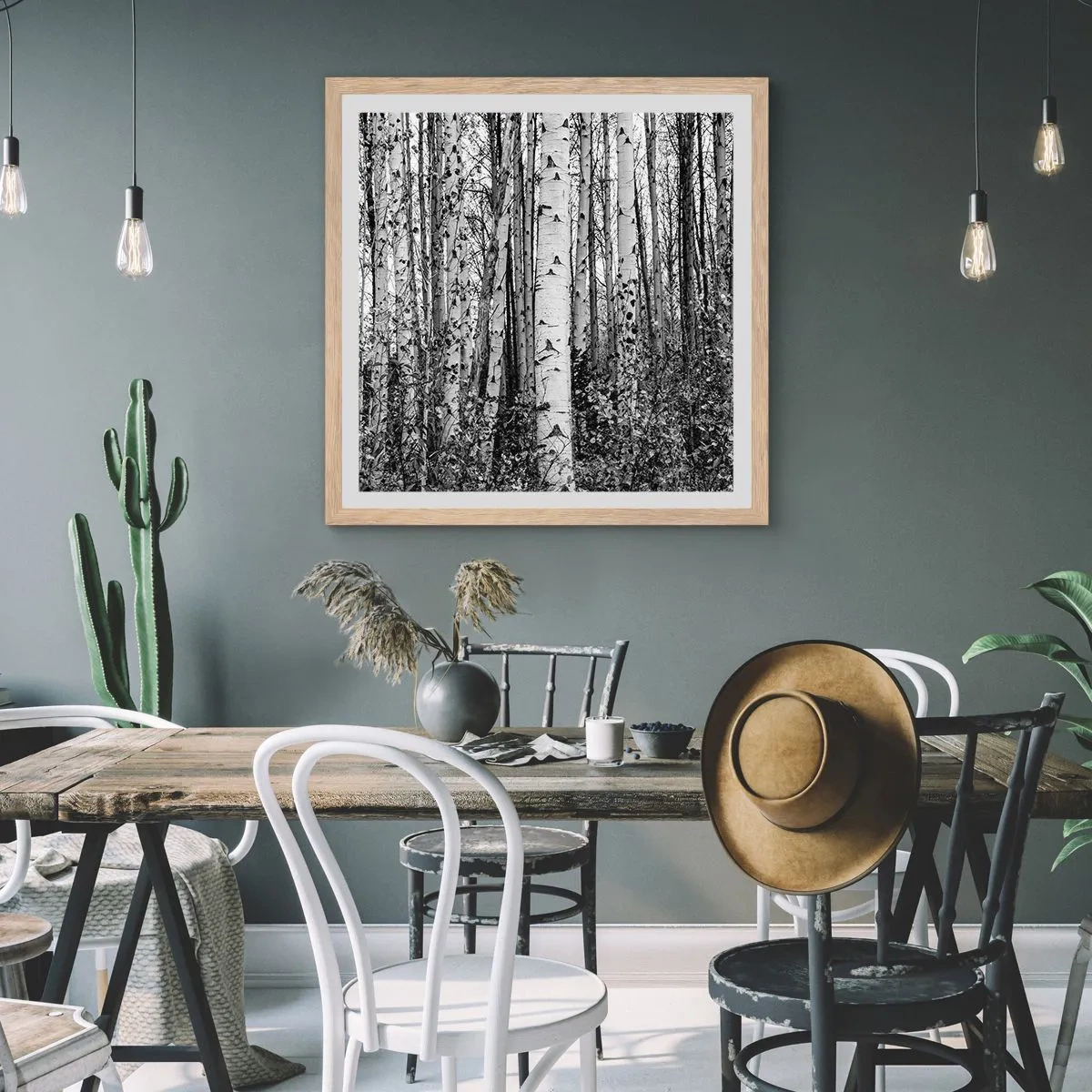 Poster in einem Rahmen aus heller Eiche - Birkenkolonnade - 50x50 cm