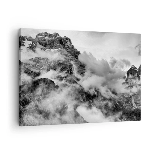Bild auf Leinwand - Leinwandbild - Schwarz-Weiß-Ansicht der von Wolken umgebenen Berge - 70x50cm - Schön und grausam - Moderne Wanddekoration für Wohnzimmer und Schlafzimmer ARTTOR