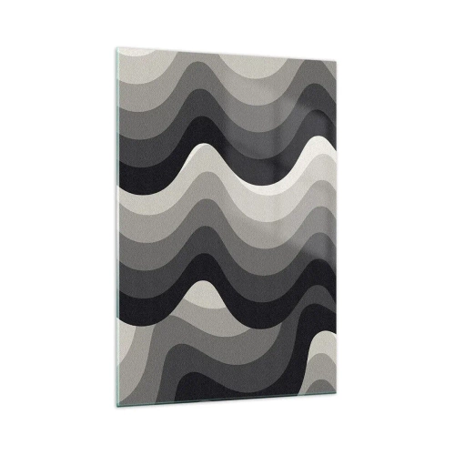 Glasbild - Bild auf glas - Schwarz-weiße Wellenmuster in Grautönen - 70x100cm - Eine Welle nach der anderen - Moderne Wanddekoration für Wohnzimmer und Schlafzimmer ARTTOR