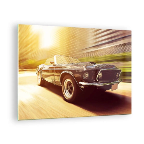 Glasbild - Bild auf glas - Oldtimer in Bewegung im Sonnenlicht - 70x50cm - 1967 - die Legende kehrt zurück - Moderne Wanddekoration für Wohnzimmer und Schlafzimmer ARTTOR