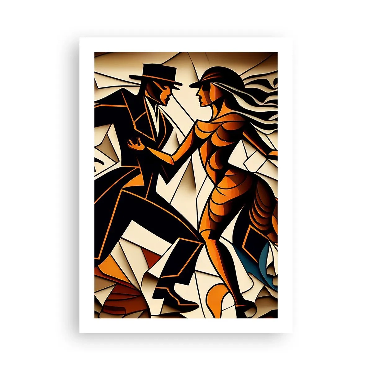 Poster - Ein dynamisches Paar tanzt Tango im kubistischen Stil. - 50x70cm - Tanz der Passion und Leidenschaft - Moderne Wanddekoration für Wohnzimmer und Schlafzimmer ARTTOR