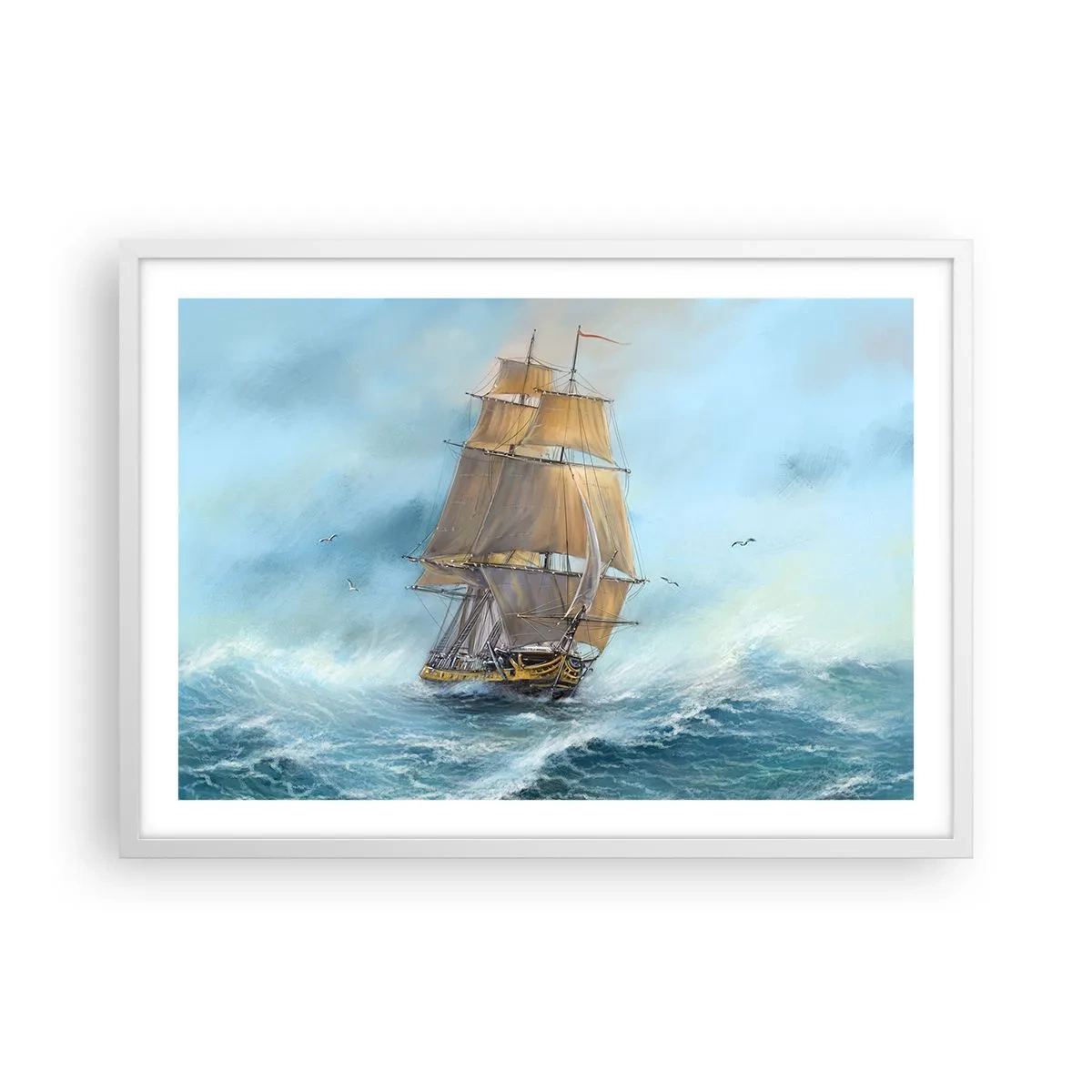 Poster in einem weißen Rahmen - Über die Wellen gleiten - 70x50 cm