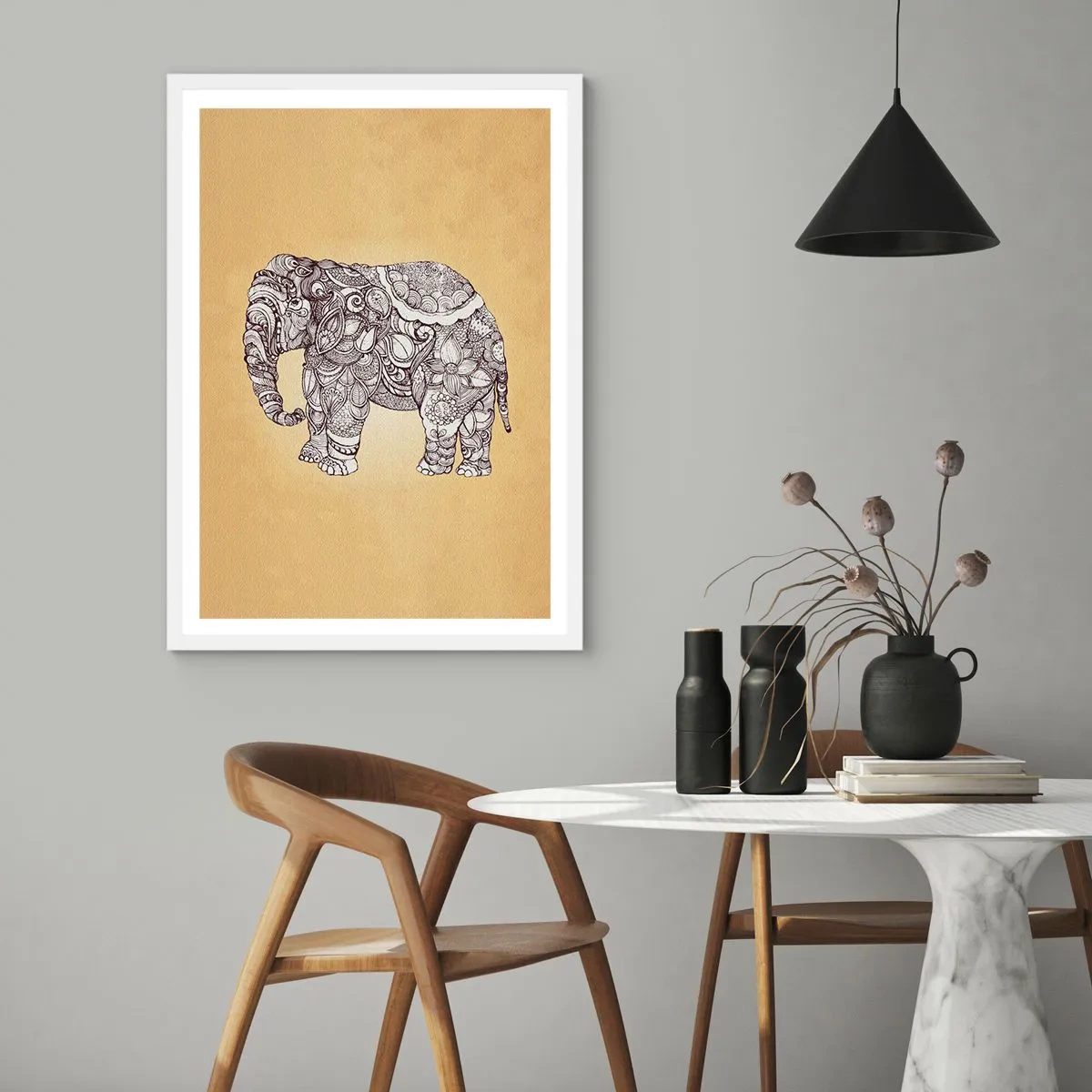 Poster in einem weißen Rahmen - Elefant verhüllte sich - 40x50 cm