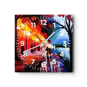 Wanduhr - Glasuhr - Strahlender Herbst im Park - 40x40 cm