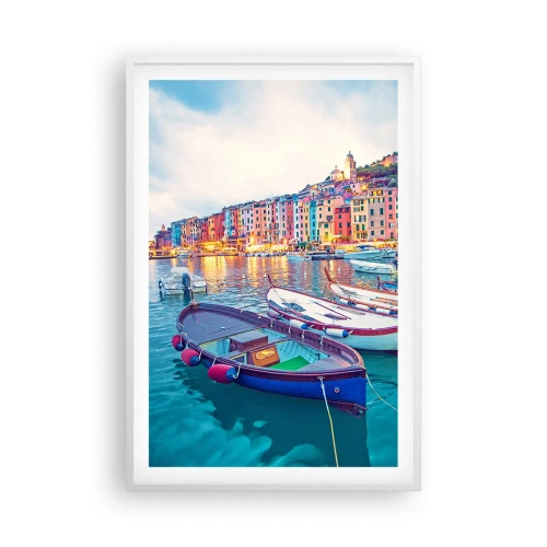 Poster in einem weißen Rahmen - Bunter Abend im Hafen - 61x91 cm
