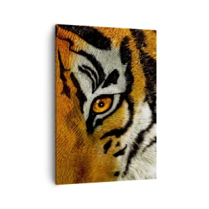 Bild auf Leinwand - Leinwandbild - Nahaufnahme eines Tigers mit intensivem Blick - 50x70cm - Schrecklich und schön - Moderne Wanddekoration für Wohnzimmer und Schlafzimmer ARTTOR