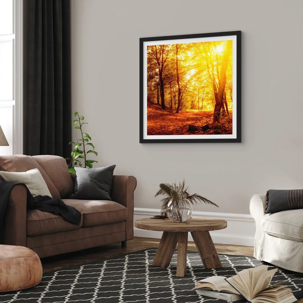 Poster in einem schwarzem Rahmen - Auf die goldene Lichtung - 30x30 cm