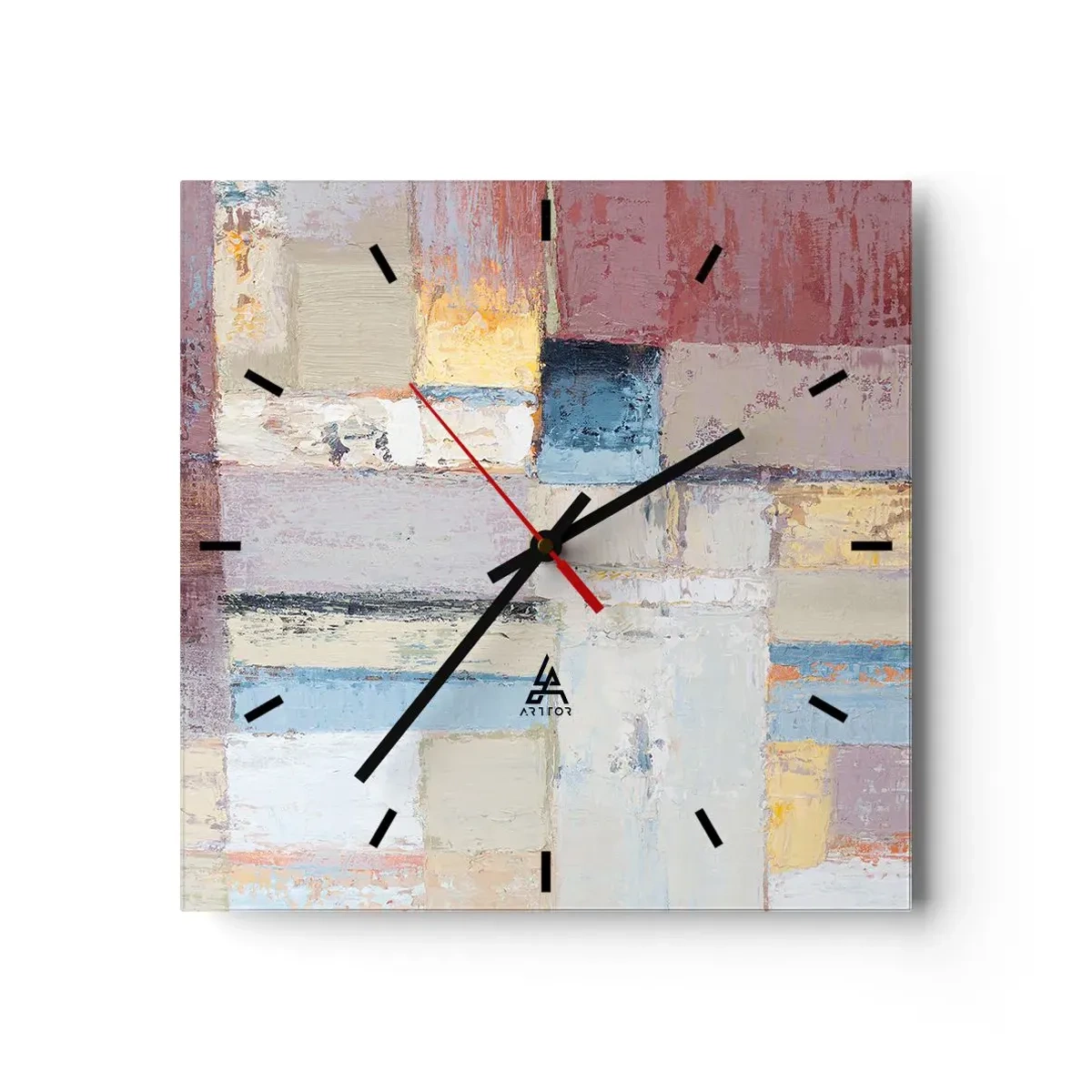 Wanduhr - Glasuhr - Geometrische Komposition in Pastellfarben - 30x30cm - Ruhe der Geometrie - Moderne Wanddekoration für Wohnzimmer und Schlafzimmer ARTTOR