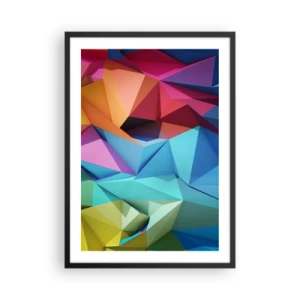Poster in einem schwarzem Rahmen - Bunte geometrische Abstraktion mit Dreiecken - 50x70cm - Regenbogen-Origami - Moderne Wanddekoration für Wohnzimmer und Schlafzimmer ARTTOR
