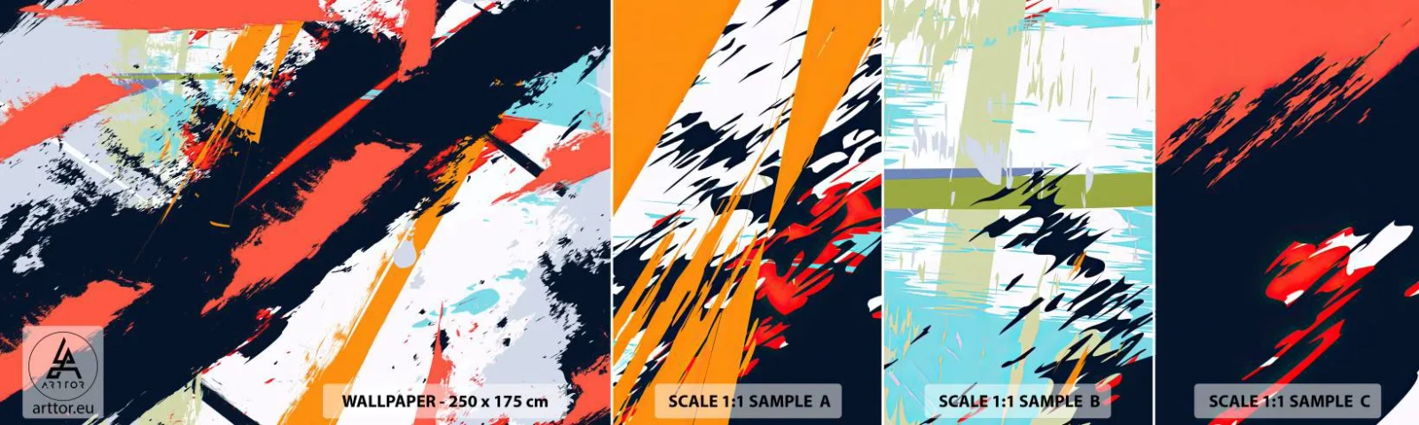 Fototapeten Muster Selbstklebend Deluxe Sticker - Dynamische Komposition - Abstraktion, Graffiti, Stück - 100x30 cm