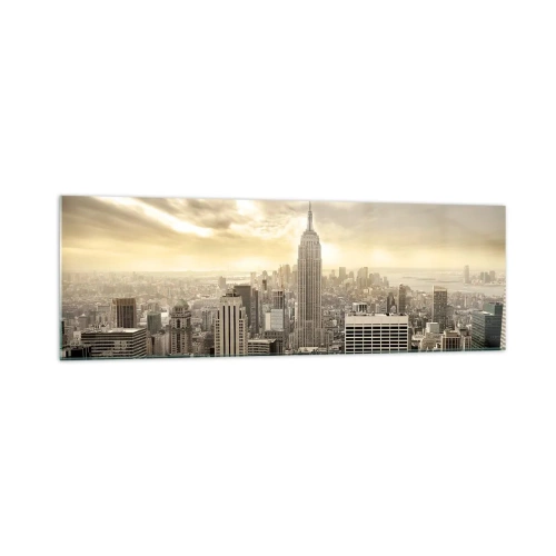 Glasbild - Bild auf glas - Panorama der Stadt mit Blick auf das Empire State Building - 160x50cm - New York aus Grau - Moderne Wanddekoration für Wohnzimmer und Schlafzimmer ARTTOR