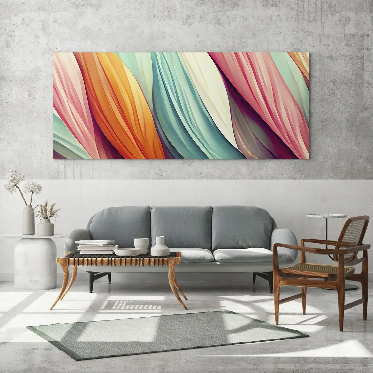Glasbild - Bild auf glas - Abstrakte Linien in Pastell- und leuchtenden Farben - 160x50cm - Regenbogengewebe - Moderne Wanddekoration für Wohnzimmer und Schlafzimmer ARTTOR