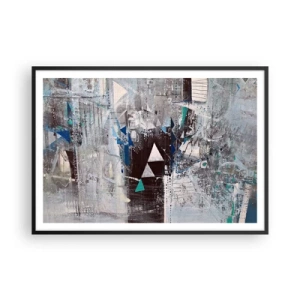 Poster in einem schwarzem Rahmen - Abstrakte Komposition mit Dreiecken und geometrischen Mustern - 100x70cm - Überschreibende Reihenfolge der Dreiecke - Moderne Wanddekoration für Wohnzimmer und Schlafzimmer ARTTOR