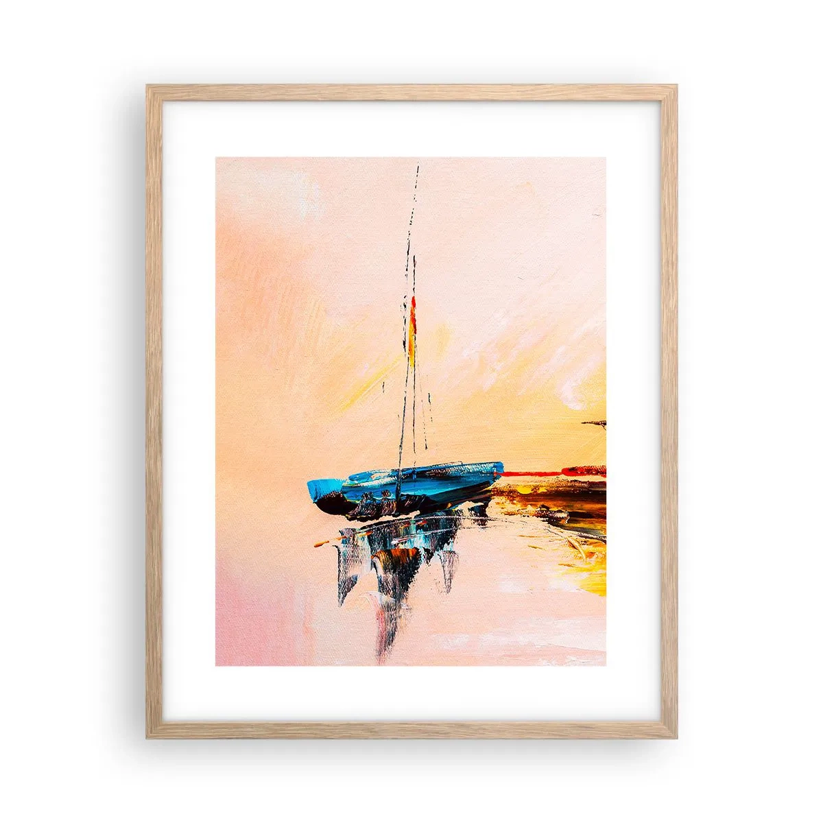 Poster in einem Rahmen aus heller Eiche - Abend im Yachthafen - 40x50 cm