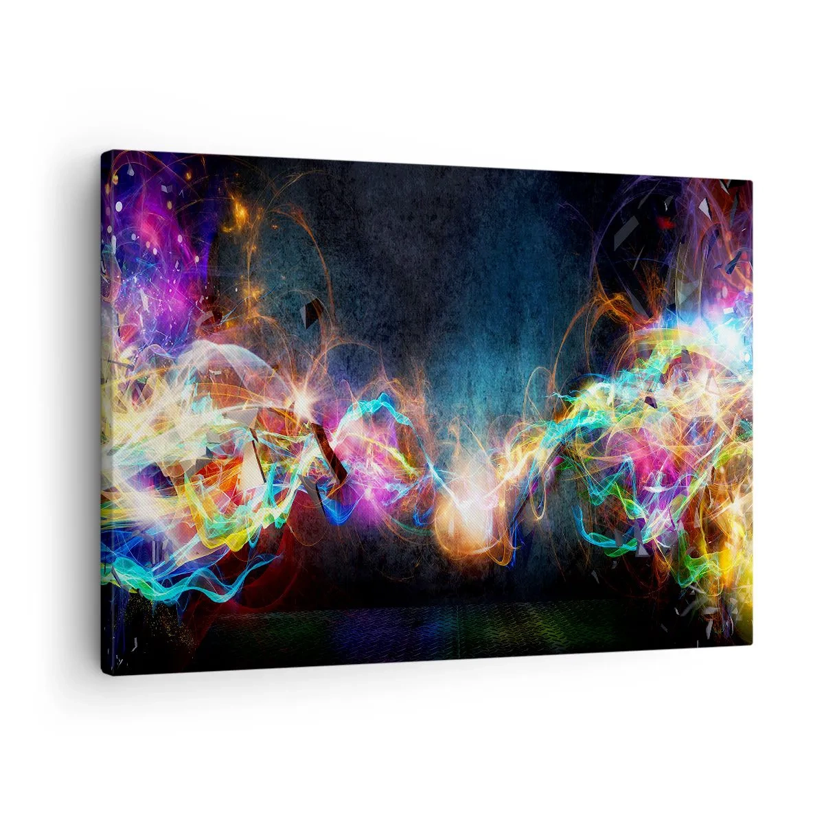 Bild auf Leinwand - Leinwandbild - Bunte Lichtblitze in einer abstrakten Komposition - 70x50cm - Freudig gegen die Dunkelheit - Moderne Wanddekoration für Wohnzimmer und Schlafzimmer ARTTOR