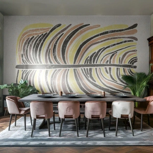 Fototapete Premium Sand - Stilisiertes Blatt in Braun-, Oliv- und Gelbtönen - 100x70cm - Abstraktion voller Leben - Moderne Wanddekoration für Wohnzimmer und Schlafzimmer ARTTOR