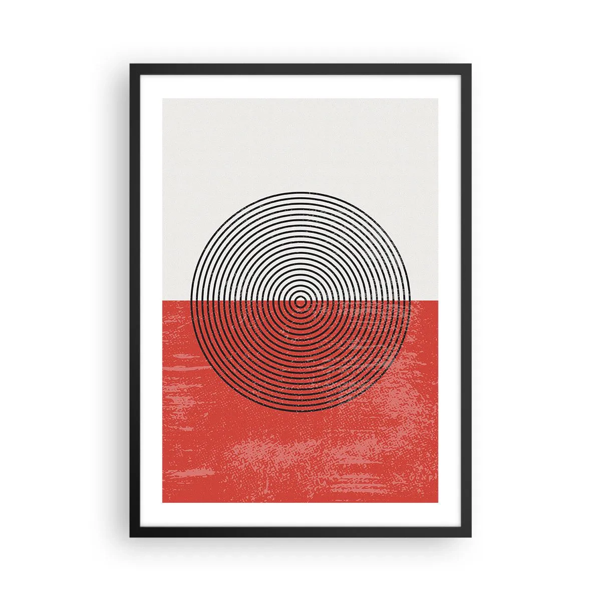 Poster in einem schwarzem Rahmen - Geometrische Komposition mit Kreisen auf rot-weißem Hintergrund - 50x70cm - Auf den Punkt gebracht - Moderne Wanddekoration für Wohnzimmer und Schlafzimmer ARTTOR