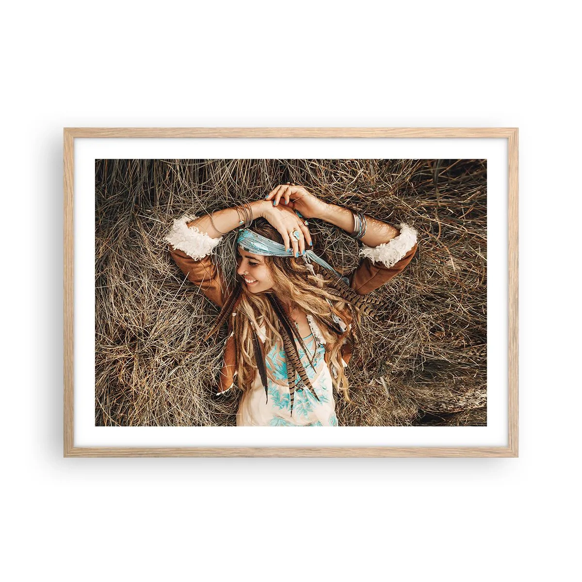 Poster in einem Rahmen aus heller Eiche - Auf dem Weg in den Sommer der Liebe - 70x50 cm