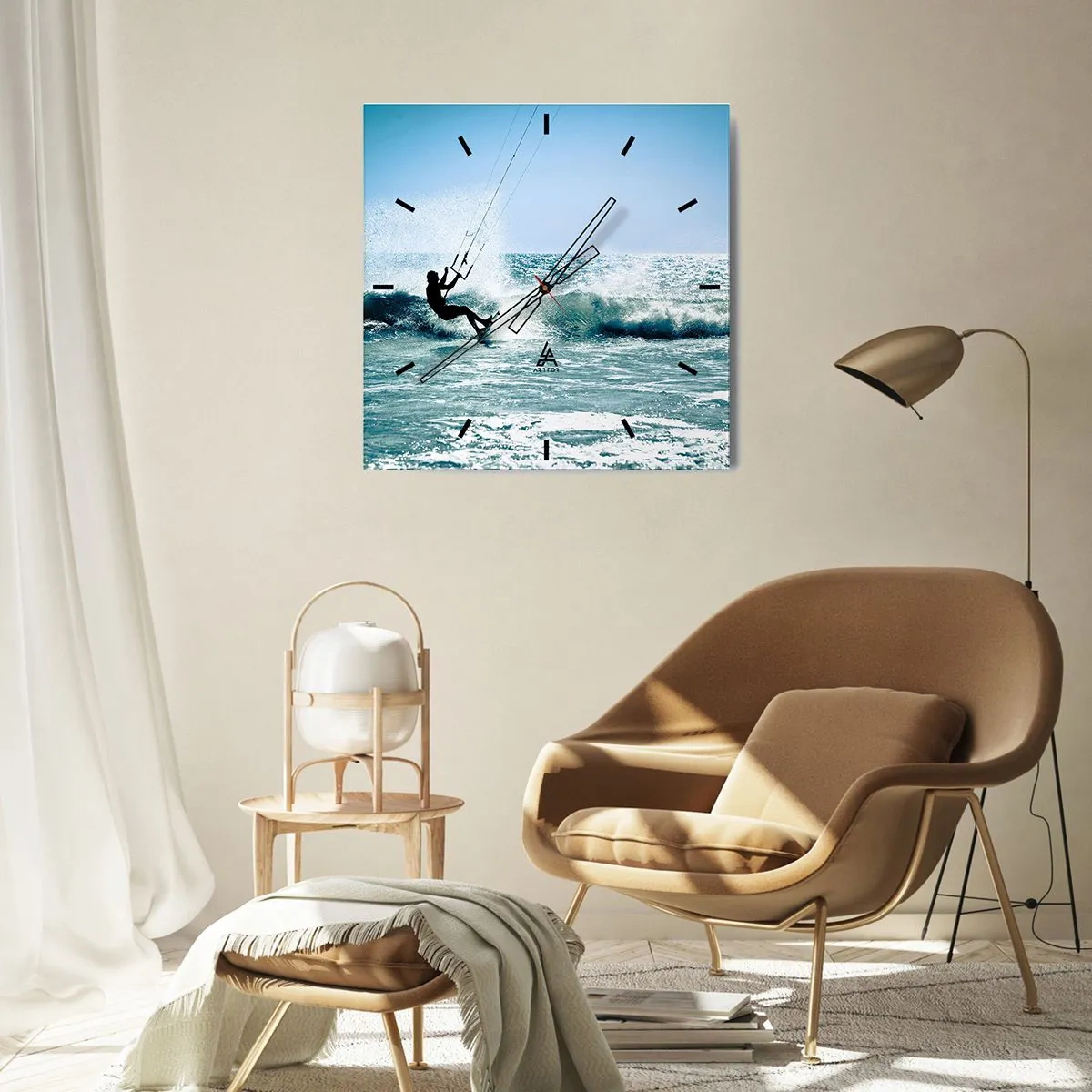 Wanduhr - Glasuhr - Kitesurfer reitet eine Welle in der vollen Sonne - 30x30cm - Hinreißen lassen - Moderne Wanddekoration für Wohnzimmer und Schlafzimmer ARTTOR