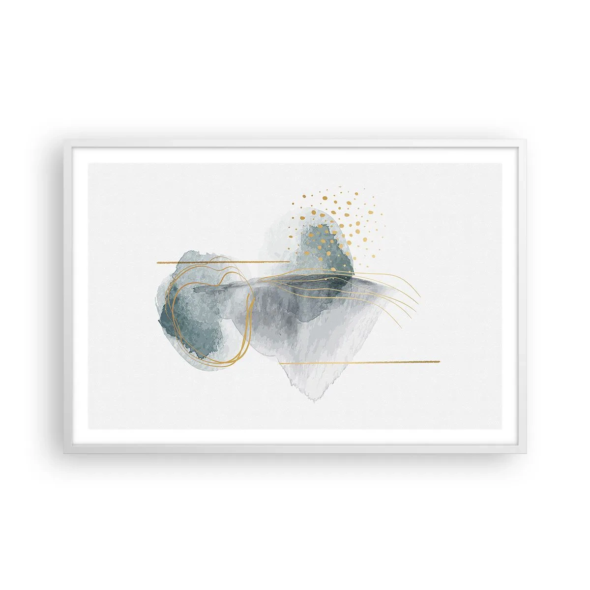Poster in einem weißen Rahmen - Über das Verhältnis von Grau und Gold - 91x61 cm