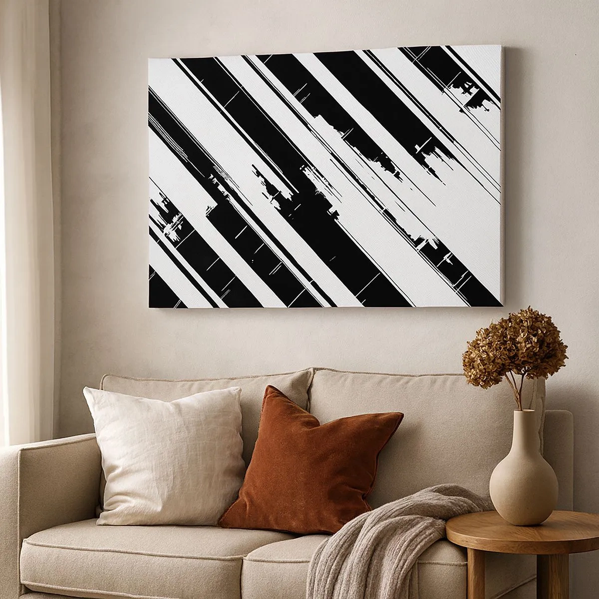 Bild auf Leinwand - Leinwandbild - Schwarz-weiße Linien und geometrische Muster im modernen Stil - 70x50cm - Eine intensive und dynamische Komposition - Moderne Wanddekoration für Wohnzimmer und Schlafzimmer ARTTOR
