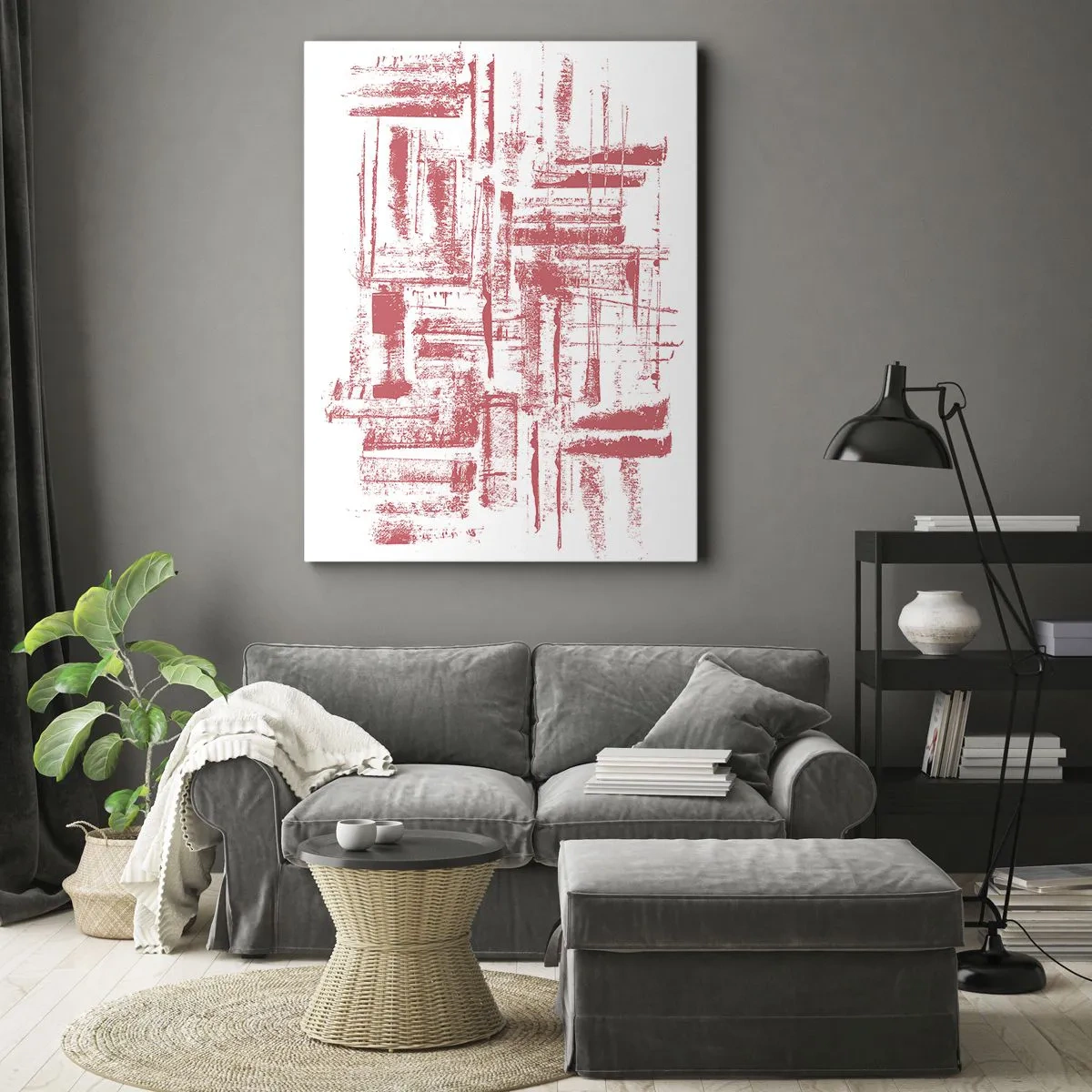 Bild auf Leinwand - Leinwandbild - Abstrakte rosa Texturen auf weißem Hintergrund - 80x120cm - Die rote Stadt - Moderne Wanddekoration für Wohnzimmer und Schlafzimmer ARTTOR