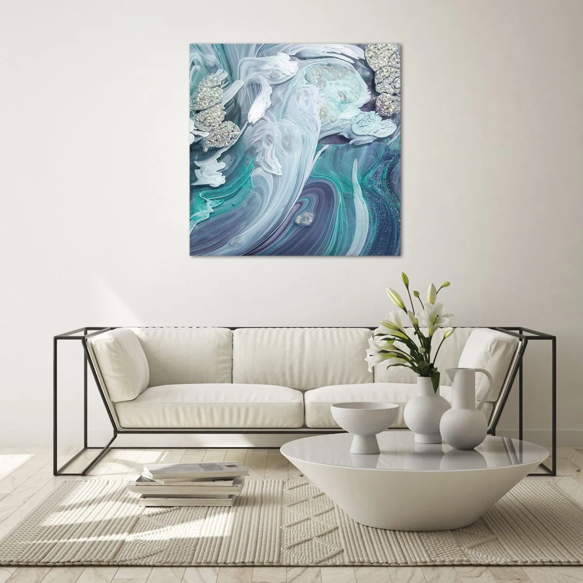 Glasbild - Bild auf glas - Strömungen von Himmelblau - 40x40 cm