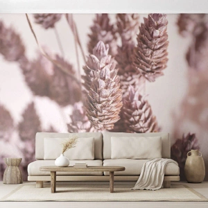 Fototapete Premium Sand - Nahaufnahme von rosa Grashalmen vor hellem Hintergrund - 100x70cm - Scheinbar unauffällig - Moderne Wanddekoration für Wohnzimmer und Schlafzimmer ARTTOR